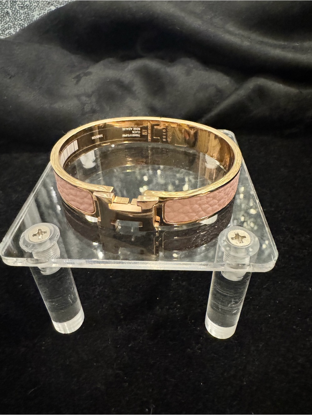Hermes Gold and Blush Clic Clac Rose Azalee Leather Bangle Bracelet 5285278